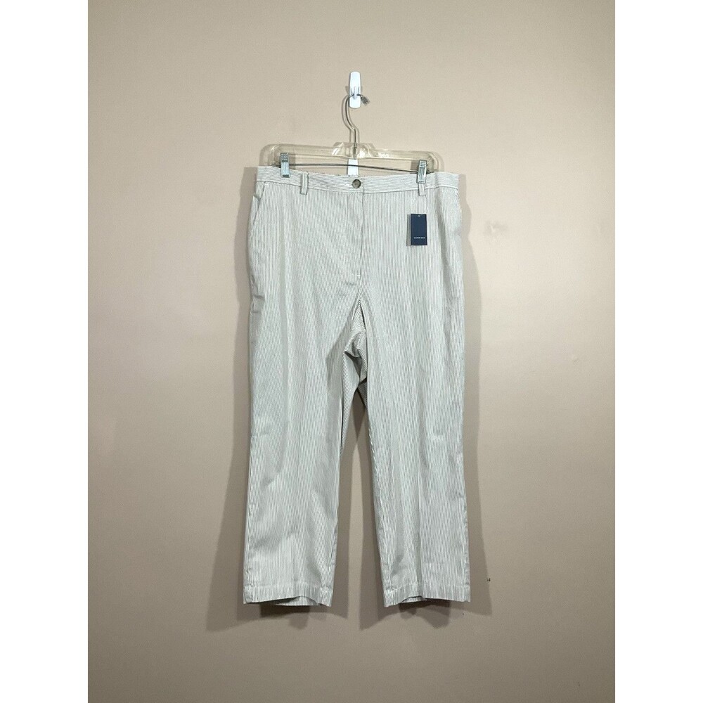 Lands End Womens High Rise Straight Leg Striped Cropped Pants 16 Tan Preppy NWT